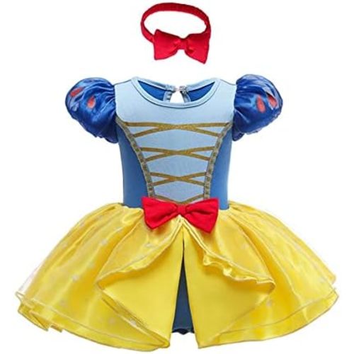 Princess Dresses Baby Girls Costume for Infant Romper Onesie Babysuit Birthday Christmas Halloween with Headband 0-18Months