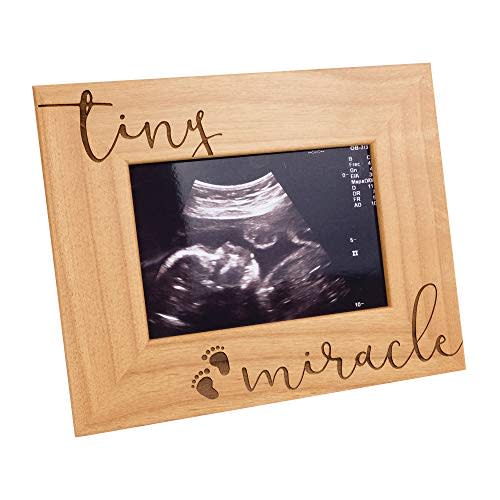 Tiny Miracle-Baby Sneaky Sonogram Wood Engraved Picture Frame with Glass Front, Ultrasound Frame, Baby Photo Frame, Pregnancy Baby Announcement Frame, Baby Shower Party (31/2 x 5 Horizontal)