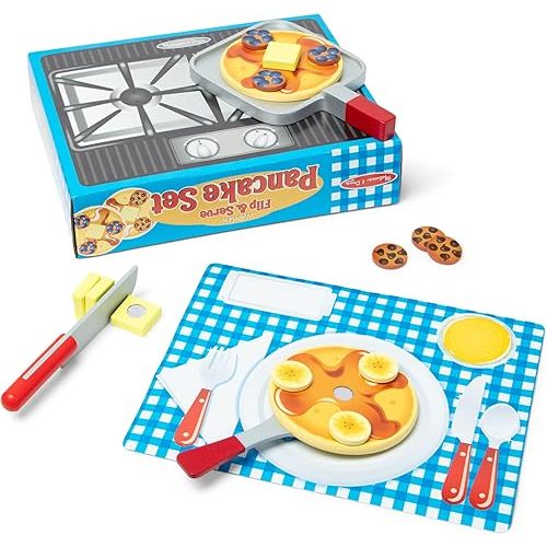 Melissa & Doug Flip and Serve Pancake Set (19 pcs) - Wooden Breakfast Play Food