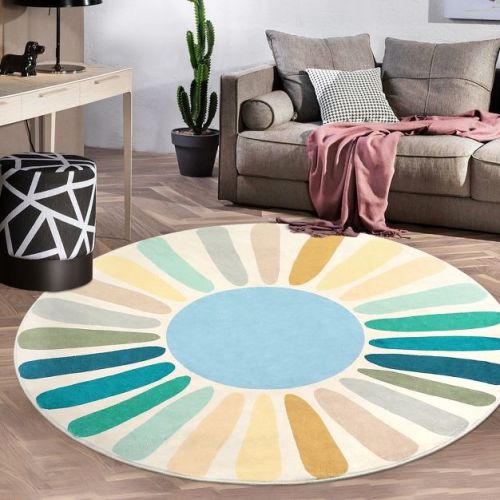 4'x4' Multi Color/Blue Washable Soft Non Slip Cute Rug for Nursery Playroom, Low Pile Bedroom Living Room Carpet