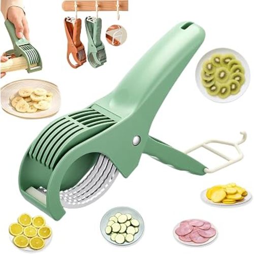 Slicer Manual Fruit Vegetable Stainless Steel, Multifunctional Handheld Cutter for Banana Strawberry Grape Cucumber - Kitchen Gadget
