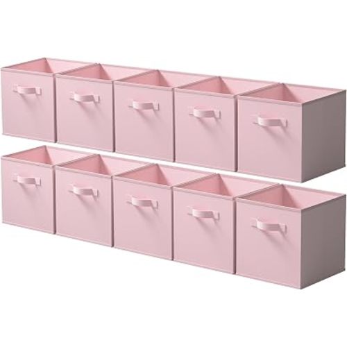 Cupic Cupid 10-Pack 11x11 Collapsible Storage Cubes, Fabric Bins, Pink