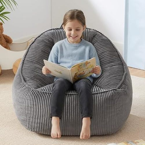 HUGHEAVEN Bean Bag Chairs for Kids, Toddler Bean Bag Chair, Comfy Cozy Reading Chair & Stuffed Toddler Floor Sofa, Soft Beanbag Chairs for Boys and Girls, Lazy Floor Seat for Gaming and Reading, Grey