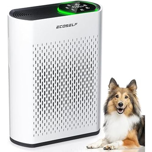 Powerful Air Purifier Up to 2400 Sq Ft, ECOSELF HEPA Air Purifier with PM2.5 Air Quality Display, Ultra-Quiet 20dB Sleep Mode – White