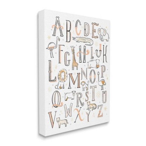 Stupell Industries Nursery Animal Alphabet Chart Soft Orange White Gallery Wrapped Canvas Wall Art, 24 x 30