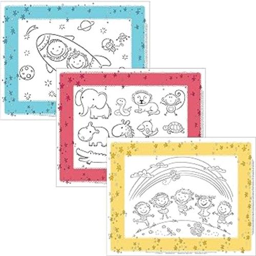 J.L. Childress ColorMe Disposable Placemats - Stick on Disposable Placemats for Baby, Toddlers, & Kids, Travel Coloring Activities, Sticky Child Table Mat - 24 Pack