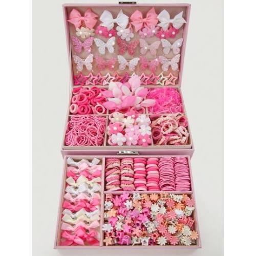 534pcs/Set Girls' Pink Bowknot Hair Clips, Cute Princess Hair Accessories, High Elastic Durable Non-Damaging Hair Ties, Hair Bands, Rabbit Ear Hair Rings, Versatile Duck Clip Barrettes, Suitable For Daily Use