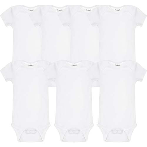 Everyday Kids 7 Pack White Short Sleeve Baby Bodysuits for Boys and Girls