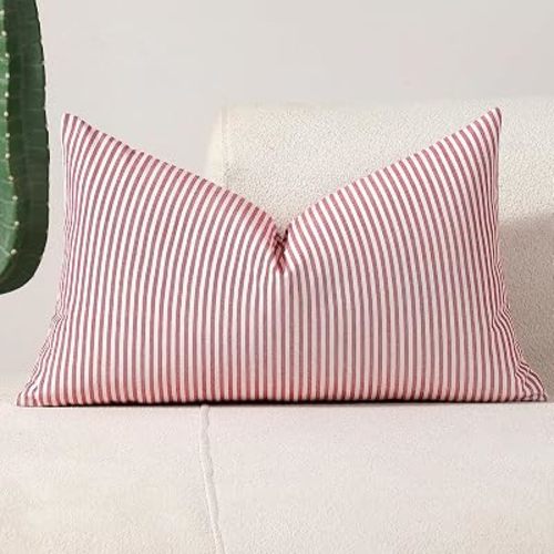 vctops Red Stripe Print Decorative Throw Pillow Covers 12x20 Inch Farmhouse Pinstripe Lumbar Cushion Cover Pillowcase for Sofa Bedroom Couch (Red Stripe,12"x20")