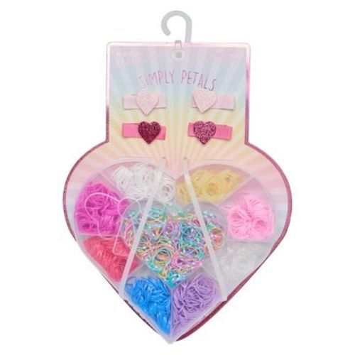 Simply Petals 1000pc Girls' Hair Elastics Accessory Gift Set with Har Ties Elastics & Glitter Heart Clips for Kids