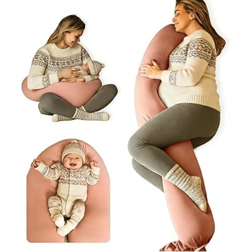 Pregnancy Pillow 5-in-1 |Adjustable Shape, Cooling Fabric| Beanbag Style Microbead, O-Shape for Nursing, 5-Point Full Body Support for Side Sleepers, Gift for Women, with Travel Bag - Pink