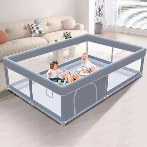 65 x 50 Inch Baby Playpen, Playpen for Babies and Toddlers, Baby Play Pen Playard for Indoor & Outdoor Active Center Game Fence, with Skin-Friendly Fabric and Soft Breathable Mesh, Grey