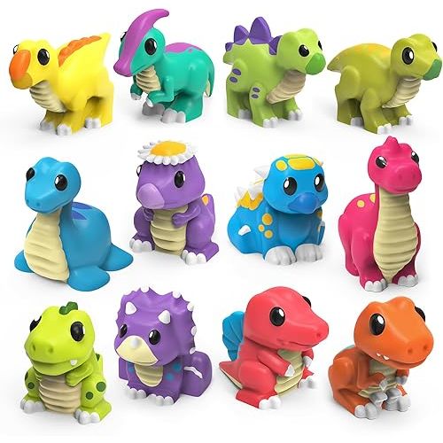 Tub Works® Dinosaur Mold Free Bath Toys, 12 Pack | Sealed, No Hole Bath Toys Design Keeps Moisture Out | Soft, Squeezable & Float on Water | Easy-Grip Baby & Toddler Bath Toy Set | Baby Pool Toys