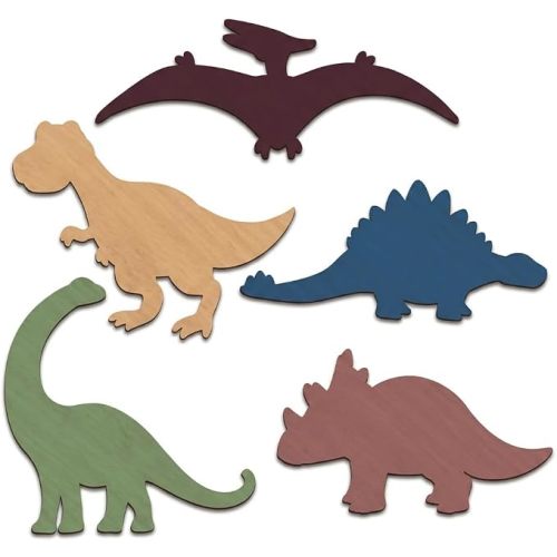 5 PCS Dinosaur Wall Decor, Wooden Dinosaur Wall Art for Kids Nursery Decor