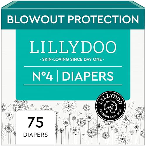 LILLYDOO Baby Diapers - Size 4 (20-31 lbs), Half-Monthly Supply (75 Count), Leak Protection, Skin-Friendly, Ultrasoft, Perfume- & Chlorine-Free, Hypoallergenic, Dermatologist Tested, Oeko-TEX®