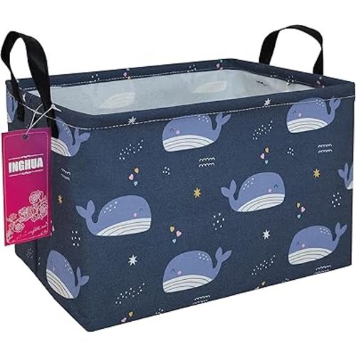 Rectangular Storage Basket Fabric Organizer Bin for Toys,Books,Clothes,Gifts,Pets-Perfect for Home,Office,Nursery,Dorm,Shelf(Rec-Blue Whale )