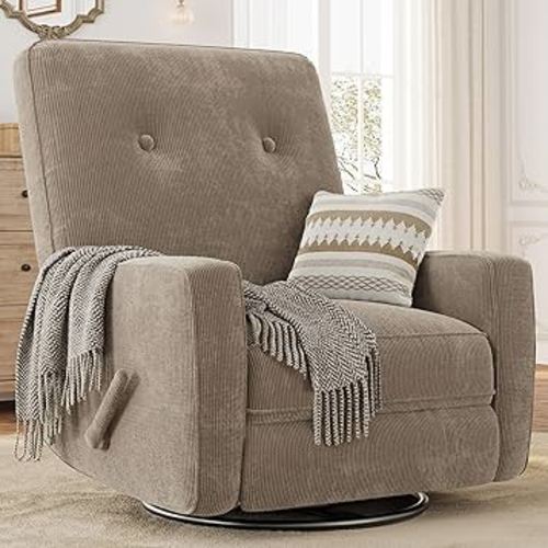 GarveeHome Recliner Chairs, Swivel Rocker Recliner, Glider Recliner Nursery Chair, 360 Swivel Glider Rocking Chair for Living Room, Bedroom, Office, RV, Small Spaces, Corduroy, Brown