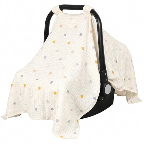 Baby Car Seat Cover, Breathable Sun Shade Canopy for Infant Carseat | 100% Muslim cotton,Lightweight & Breathable, 360° full coverage blocks sun & wind, machine washable, fits all car seats