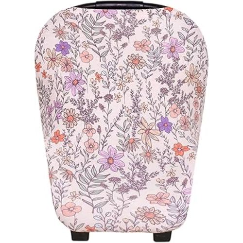 Baby Car Seat Cover Canopy and Nursing Cover Multi-Use Stretchy 5 in 1 Gift "Flora" by Copper Pearl