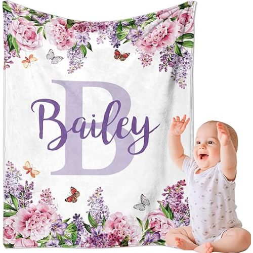Ships Next Day, Personalized Baby Blankets, Custom Baby Blanket with Name for Girls,Gift for Chrismas Birthday Memorial Day, Customized Flannel Blanket for Kids Adults 30"X40"