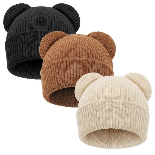 Baby Beanies Toddler Winter Hats with Bear Ears Soft Infant Knit Hat Warm Skull Cap for Baby Boys Girls 0-24 Months