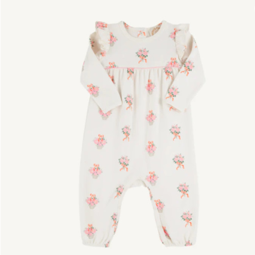 Leigh Ann Angel Sleeve Romper - Nonesuch Stems with Sandpearl Pink