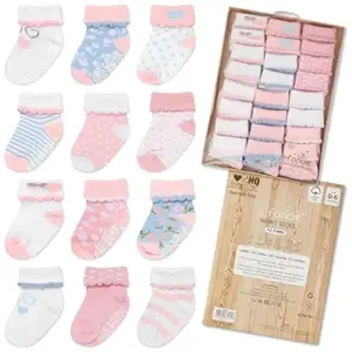 Baby Socks Cotton For Girls 12 Pairs – Soft And Comfortable Baby Girl Socks 0-6 Months, Adorable Sock Shoes For Baby Girl, Gift For Newborns