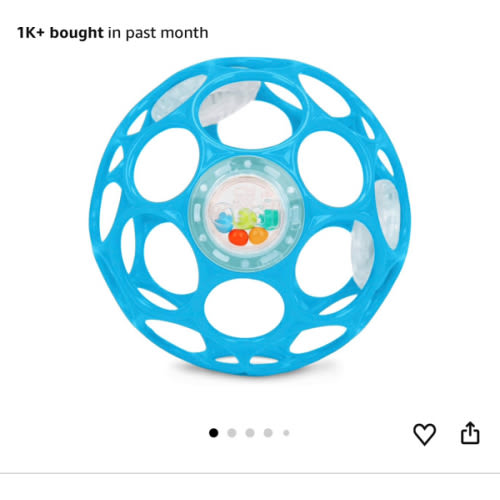 Bright Starts Oball Easy-Grasp Rattle BPA-Free Infant Toy in Blue, Age Newborn and up, 4 Inches