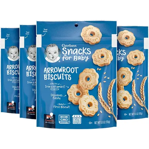 Gerber Snacks for Baby Arrowroot Biscuits, 5.5 Ounce Pouch (Pack of 4)