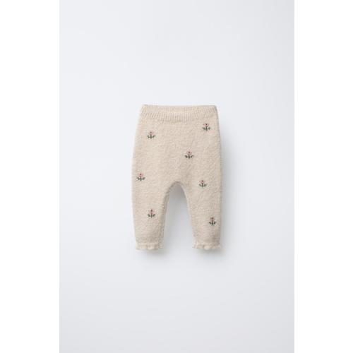 EMBROIDERED FLORAL PANTS - Light beige | ZARA United States