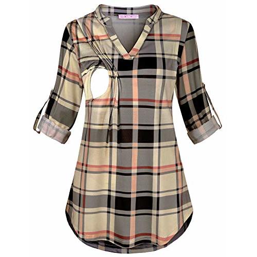 Joymom Maternity Rolled Long Sleeve Nursing Tops Tunic Blouses Breastfeeding