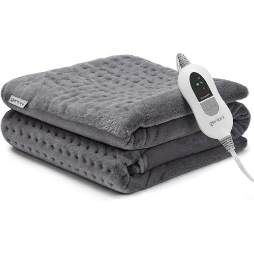 GENIANI Electric Throw - Self Care Gifts for Women, Electric Throw for Neck & Shoulder, Machine Washable Microplush, Auto Shut Off (12×24", Tabby Gray)