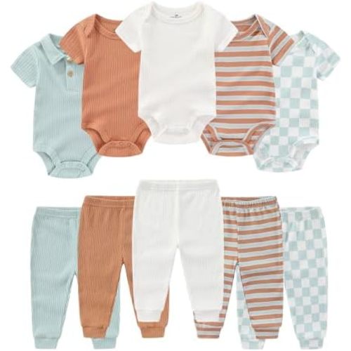 Ruliby Baby Bodysuit and Pant Set Summer Ribbed Mix Match Infant Clothes