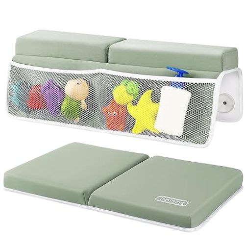 beiens Bath Kneeler and Elbow Rest Pad Set - 1.5'' Comfortable Thick Baby Bath Kneeler Pads, Quick Dry Soft Kneeling Pad for Baby Bath Time, Non-Slip Knee& Arm Support Bathtub Mat with Toys Organizer
