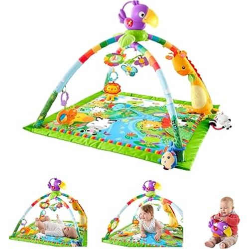 Fisher-Price Baby Playmat Rainforest Music & Lights Deluxe Gym with 10+ Activities & Toys for Developmental Play for Newborns Ages 0+ Months