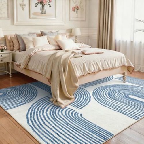 5'x7' Washable Rugs for Living Room, Modern Geometric Area Rug Non Slip Low Pile Indoor Carpet for Bedroom Dining Room Kitchen