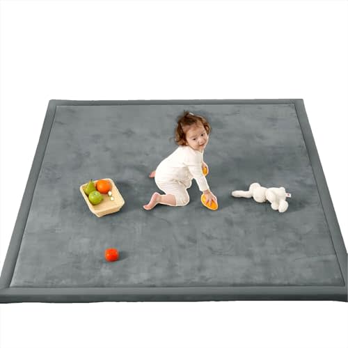 PaPaMat 1.3" Thick Baby Play Mat for Floor Playpen, 71x59 Large Foam Tummy Time Mat, Padded Support Soft Plush Nursery Rug for Infant Kids Toddler Crawling Kick Activity (Dark Grey)