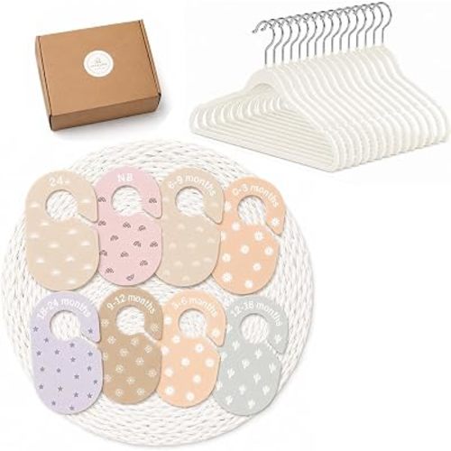 Baby Closet Dividers & Velvet Hangers, 23-Piece Nursery Set, Beige