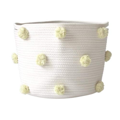 Large Butter Yellow Pom Basket: Boho Nursery Storage
