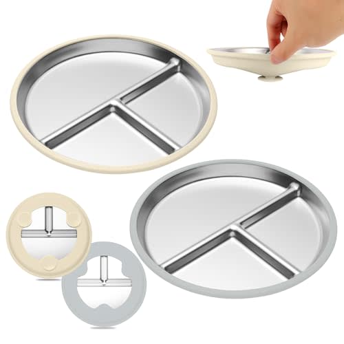 iconfont Stainless Steel Toddler Plate, 9 Inch Suction Plates for Toddlers, Baby Plate for Toddlers 1-3, Non-Toxic BPA-Free Microwave Dishwasher Safe - 2 Packs