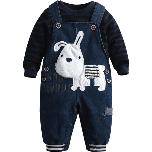 Cute Baby Boy Clothes Suit Toddler Boys' Striped long Sleeve T-Shirt+Denim Overalls Jumpsuit Pants Outfits Sets