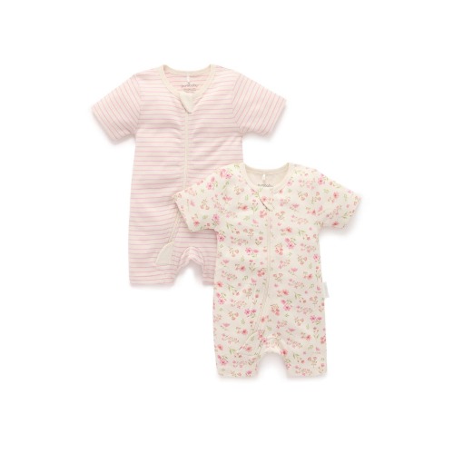 2 Pack Short Sleeve Zip Romper Whale Print