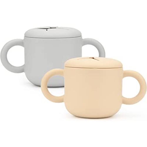 Hepotk Toddler Snack Cup - Spill Proof Food Contanier for Baby & Kid - 100% Food Grade Silicone Snack Catcher (Silver & PapayaWhip)