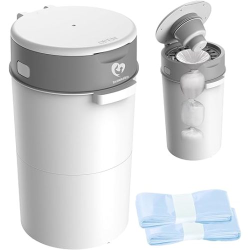 Bellababy Diaper Pail, Baby Diaper Bin with Double Odor Locking for Nursery, Compact Design, Includes 2 Refills (270 inches/pc), White