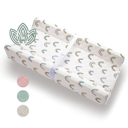 White - Organic Cotton Covered Contoured Baby Changing Pad | Waterproof Foam Mattress, Soft, Removable & Washable Cover, Safety Strap, Non-Slip Bottom, Topper for Standard Size Infant Diaper Table & Dresser