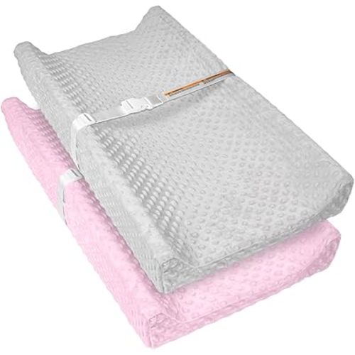 2 Pack Baby Changing Pad Covers, Super Soft Plush Dot Diaper Changing Table Covers Fit 32x16 Inch Changing Table Pad for Baby Boys & Girls
