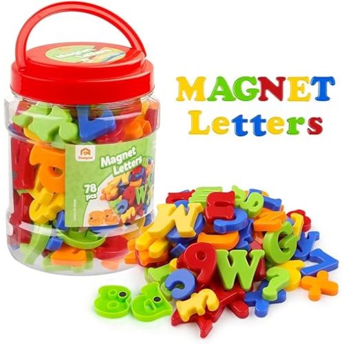 Coogam Magnetic Letters Numbers Alphabet Fridge Magnets Colorful Plastic ABC 123 Educational Toy Set Preschool Learning Spelling Counting Uppercase Lowercase Math for 3 4 5 Years Kid(78 Pcs)