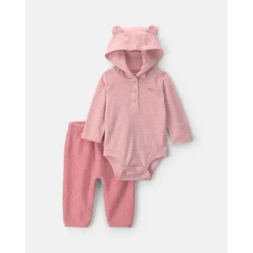 Baby Girl 2-Piece Bear Teddy Fleece Long-Sleeve Bodysuit & Pant Set - Pink | Carter's