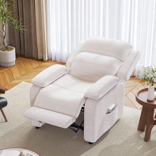 Charlton Home Oversized Electric Recliner Chair with USB Charging Port and Side Pockets, Comfortable Reclining Sofa for Living Room or Bedroom, Dark Beige - Wayfair Canada