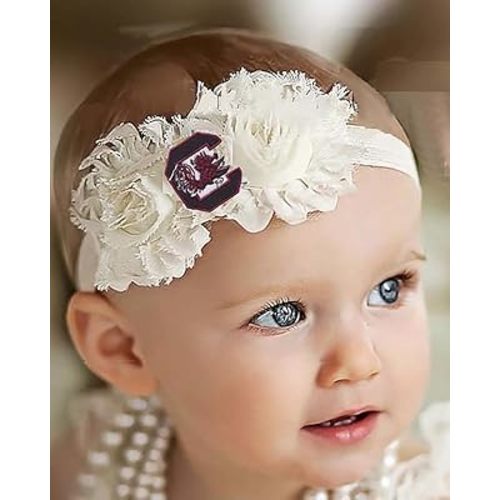 South Carolina Gamecocks Baby/Toddler Shabby Flower Hair Bow Headband (6-12 months/ 14")